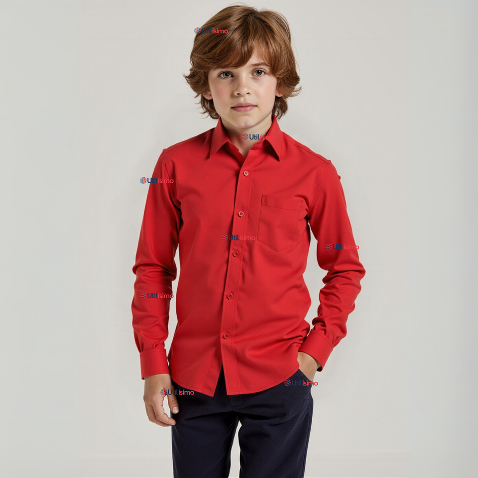 Camisa Casual De Vestir Manga Larga Cuello Americano 100% Algodón Rojo
