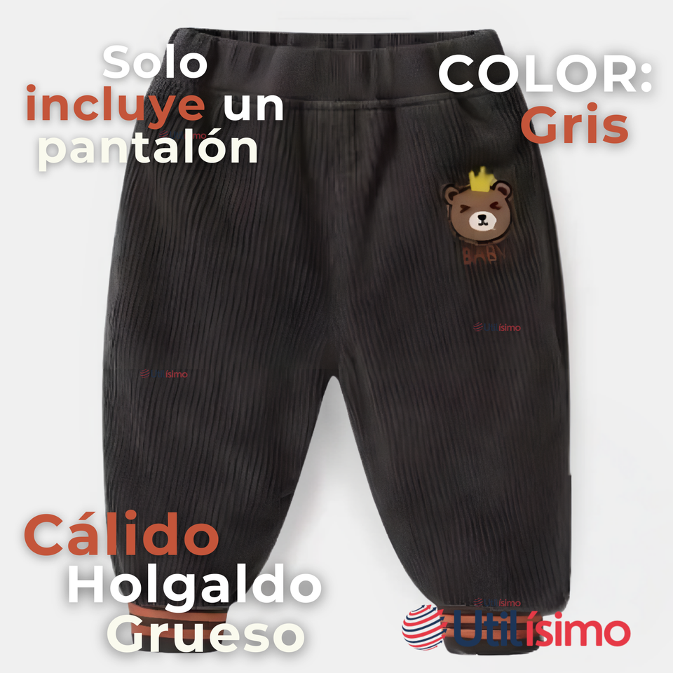 Buzo Solo Pantalón Cotelé Bebé Niño Forrado en Polar Gris