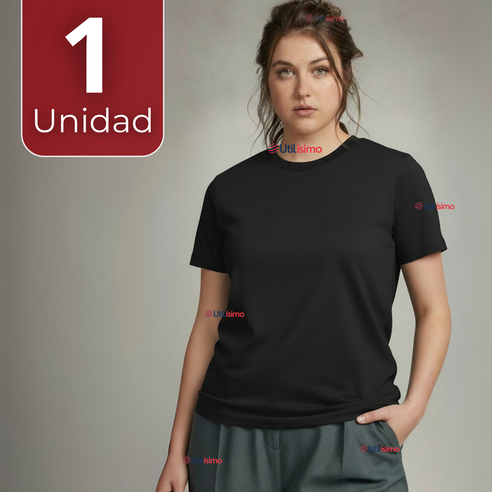 Polera Camiseta 100% Algodón Premium Manga Corta Básico Negro Mujer