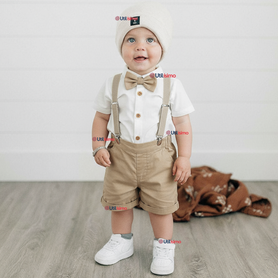 Conjunto De Vestir Con Tirantes Camisa Pantalón Corto Algodón Niño