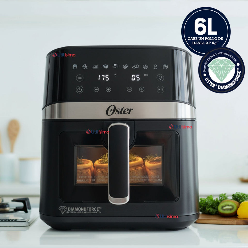 Oster® Freidora de Aire Digital, Recubrimiento Oster® DiamondForce, 6L de Capacidad, 10 Programas Automáticos, CKSTAF60WDDF
