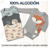 Pack 4 Bodys Bebé Niño Manga Larga Tedmimak 100% Algodón