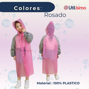 Poncho Niña Impermeable  Rosado