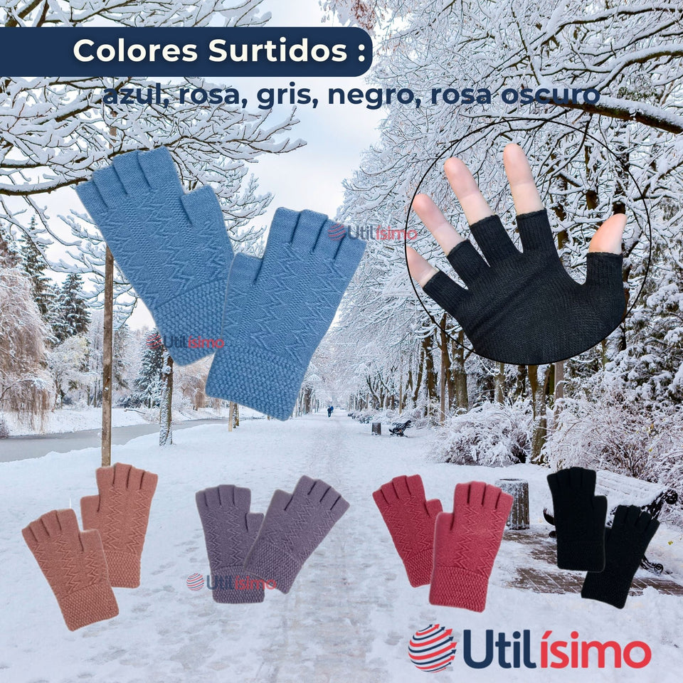 Guantes 16CM Lana Acrílica Dedos Medio Niña Liso Colores Surtidos