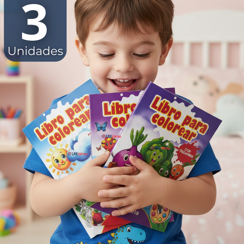 Pack 3 Libros Para Colorear Pintar  Educativo Con Stickers Diseños Surtidos