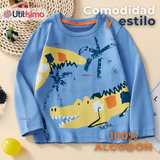 Polera Manga Larga Niño 100% Algodón Cocodrilo Azul Camiseta
