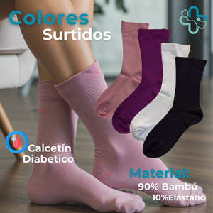 Pack 8 Pares Calcetín Largo Diabético Sin Costura Bambú Mujer Surtidos