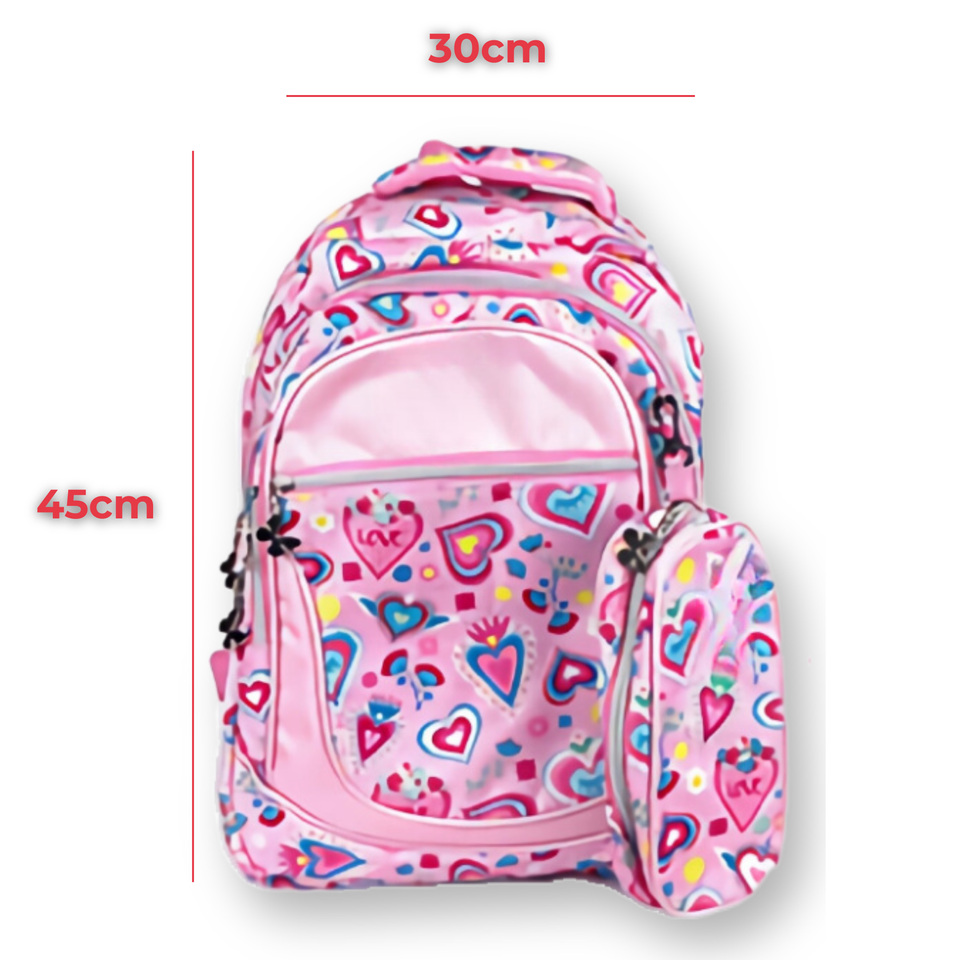Mochila Con Lonchera Y Estuche 45CM Diseño Estampado Niña
