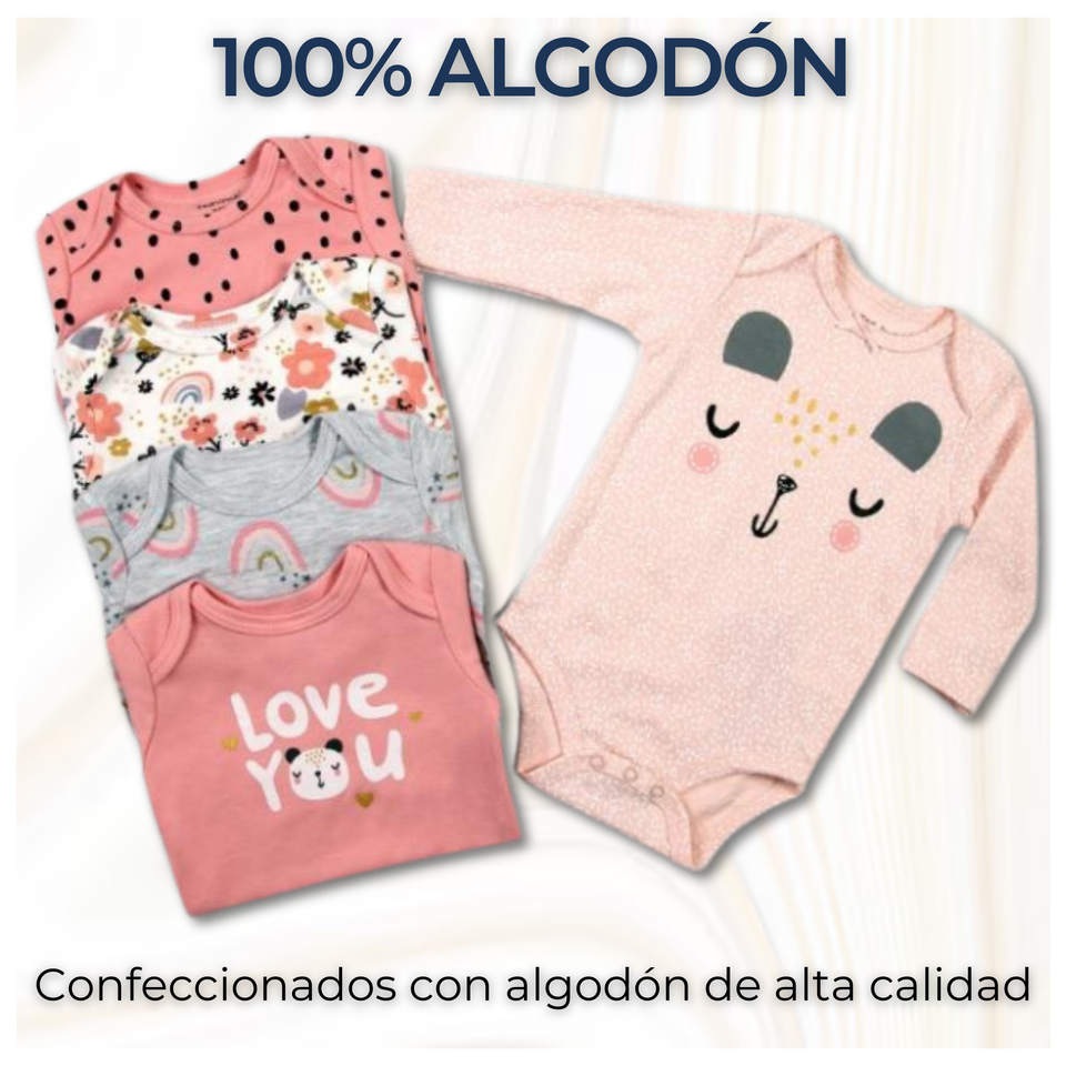 Pack 5 Bodys Bebé Niña Manga Larga Tedmimak 100% Algodón