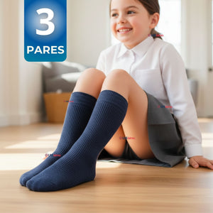 Pack 3 Calcetínes Escolares Corto Bambú Azul Niños y Niñas