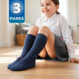 Pack 3 Calcetínes Escolares Corto Bambú Azul Niños y Niñas