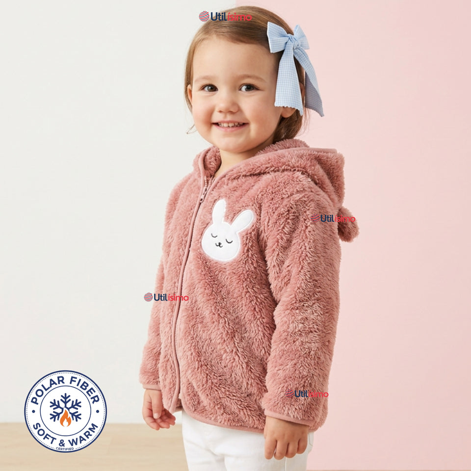 Polerón Con Capucha Forro Polar Bebe Niña Conejo Abrigo Invierno