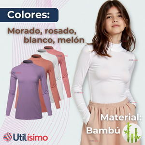 Pack 3 Camiseta Niña Juvenil Primera Capa Bambú Invierno Cuello Beatle Polera