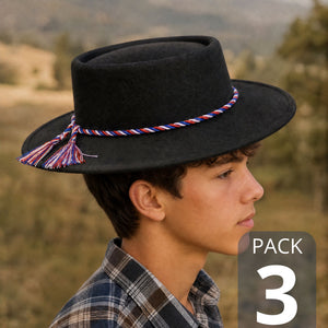 Pack 3 Sombreros Huaso Negro Tradicional Bandera Chile Fiestas Patrias