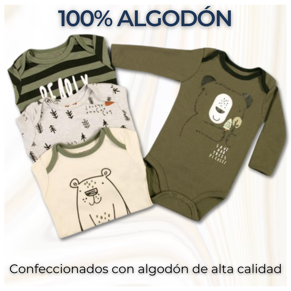 Pack 4 Bodys Bebé Niño Manga Larga Tedmimak 100% Algodón