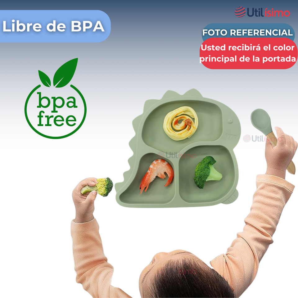 Set De Alimentación Bebé Silicona 5 Piezas Dinosaurio Libre BPA