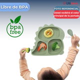 Set De Alimentación Bebé Silicona 5 Piezas Dinosaurio Libre BPA
