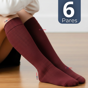 Pack 6 Calcetínes Escolares Largo Acrílico Burdeo Niñas Juvenil Color Vino
