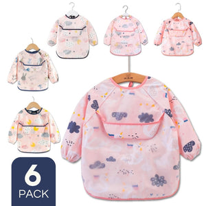 Pack 6 Babero Delantal Impermeable Premium Con Mangas Larga Para Bebe Y Niña