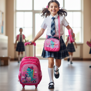 Mochila Escolar Con Ruedas + Estuche + Lonchera Poliéster Niña