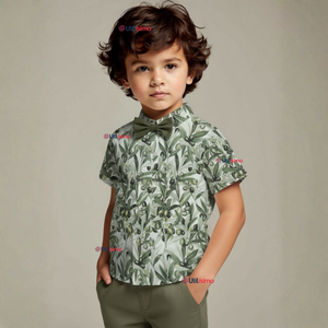 Conjunto de Vestir Camisa Con Lazo Y Pantalón Corto Algodón Niño