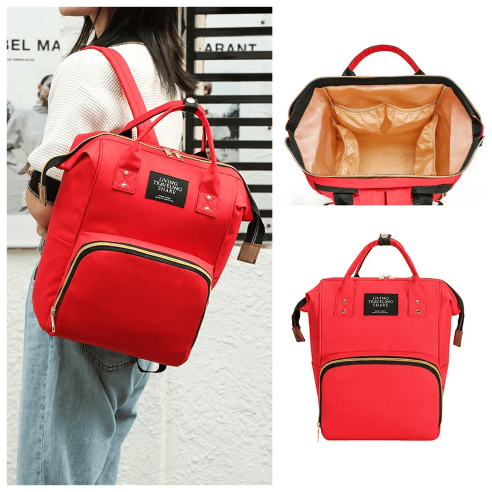 Mochila Maternal Bolso Pañalera Nylon Bebé Diseño Unicolor Térmica e Impermeable