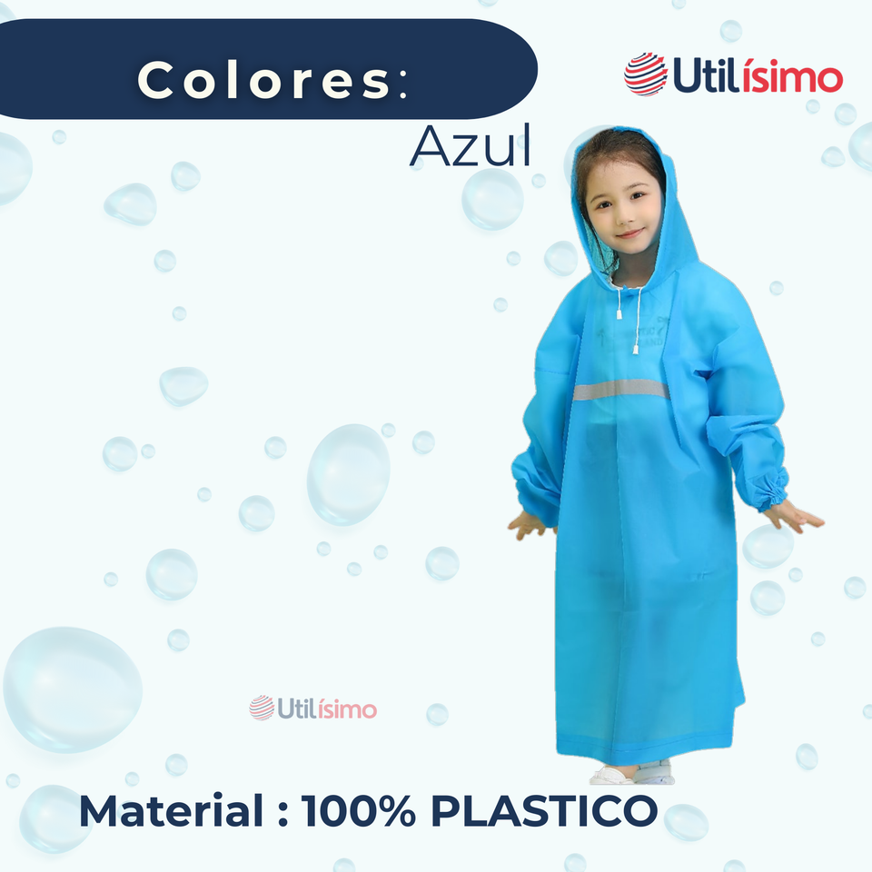 Poncho Impermeable Niño Tiras reflectantes Azul