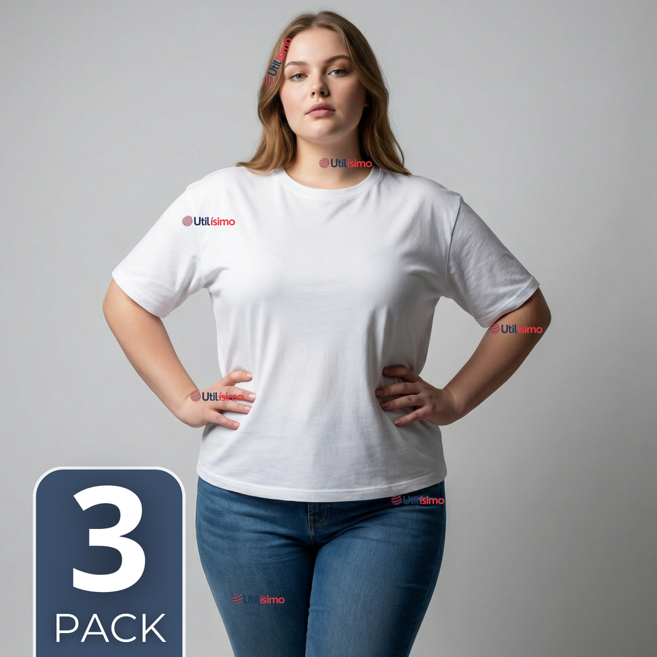 Pack 3 Camisetas Poleras 100% Algodón Básica Lisa Elástica Mujer Blanco