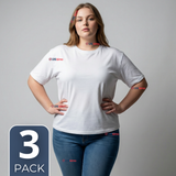 Pack 3 Camisetas Poleras 100% Algodón Básica Lisa Elástica Mujer Blanco