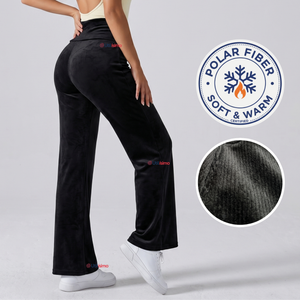 Pantalón Cotelé Palazzo Polar Con Chiporro Elasticado Térmico Negro