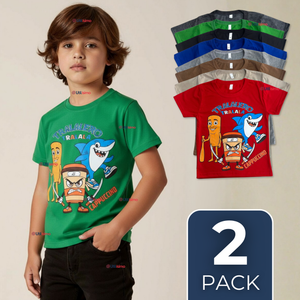 Pack 2 Poleras Brainrots 100% Algodón Manga Corta Niño Tralalero Colores Surtidos