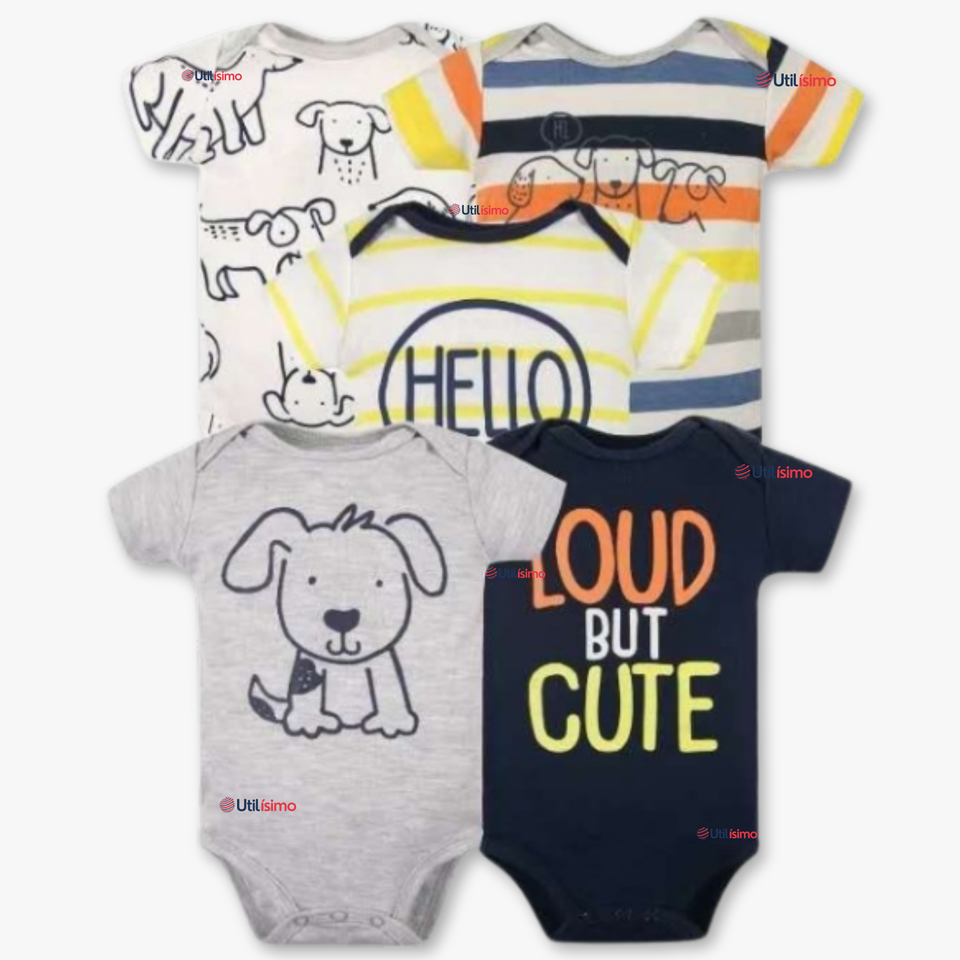 Pack 5 Bodys Niño Manga Corta Tedmimak 100% Algodón Loud But Cute