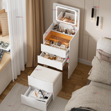 Tocador De Lujo Plegable Con Taburete Y Espejo De luz Ajustable 4 Cajones MDF Blanco  80x40x40cm