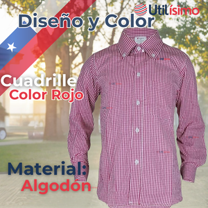 Pack 3 Camisa Huaso Cuadrillé Algodón Niño Juvenil Color Rojo