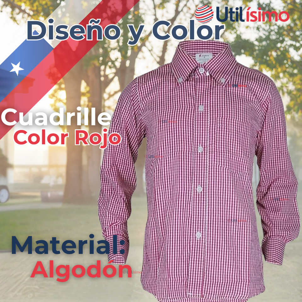 Camisa Huaso Cuadrillé Algodón Niño Juvenil Color Rojo