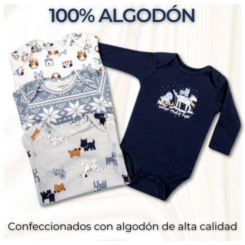 Pack 4 Bodys Bebé Niño Manga Larga Tedmimak 100% Algodón