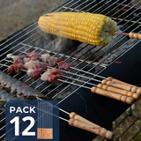 Pack 12 Pinchos De 30cm Para Anticuchos Brochetas Asados Mango De Madera