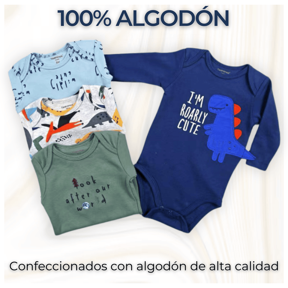 Pack 4 Bodys Bebé Niño Manga Larga Tedmimak 100% Algodón
