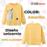 Polerón Algodón Cuello Redondo Niña Amarillo Unicornio