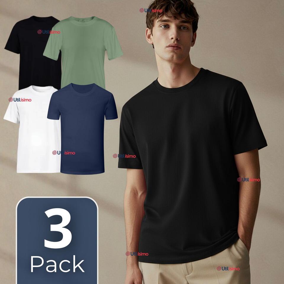 Pack 3 Camisetas Poleras 100% Bambú Básicas Lisa Elástica Hombre Colores Surtidos