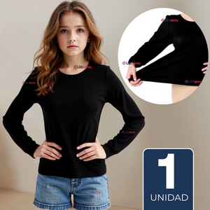 Camiseta De Panty Elástica Transpirable Manga Larga Segunda Piel Niña Nylon Negro