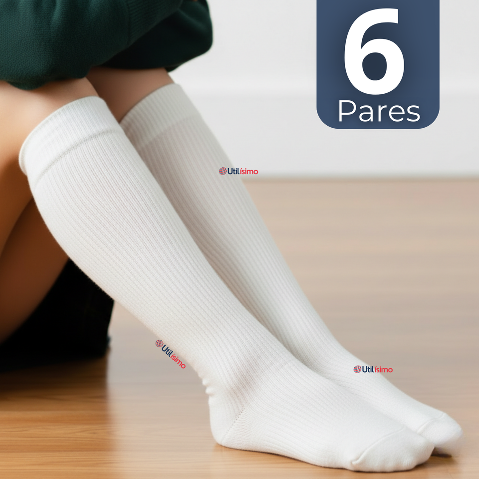 Pack 6 Calcetínes Escolares Largo Acrílico Blanco Niñas Juvenil