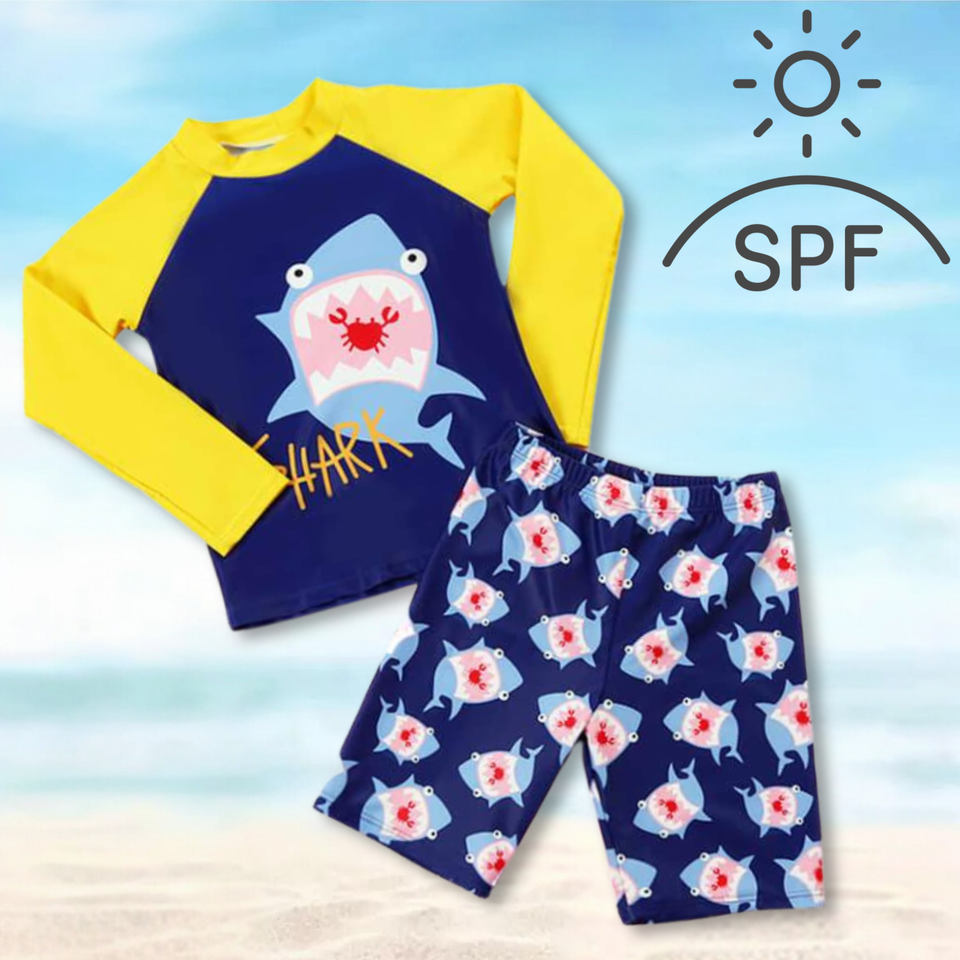 TRAJE DE BAÑO SPF UV50+ 2 PIEZAS MANGA LARGA NIÑO Navy Blue Shark