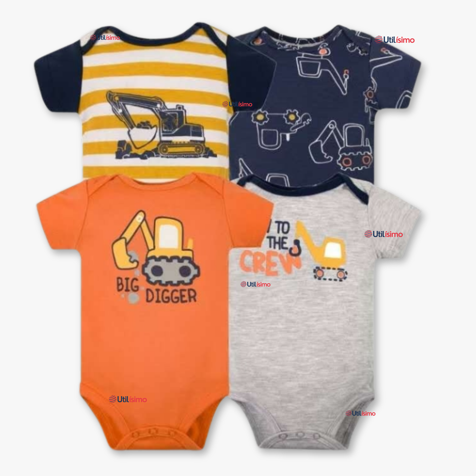 Pack 4 Bodys Niño Manga Corta Tedmimak 100% Algodón Baby Builders in Action