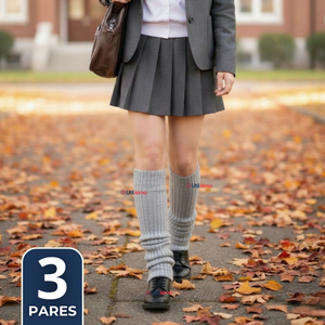 Pack 3 Polainas Escolares Invierno Abrigadoras Niña Gris Acrílico