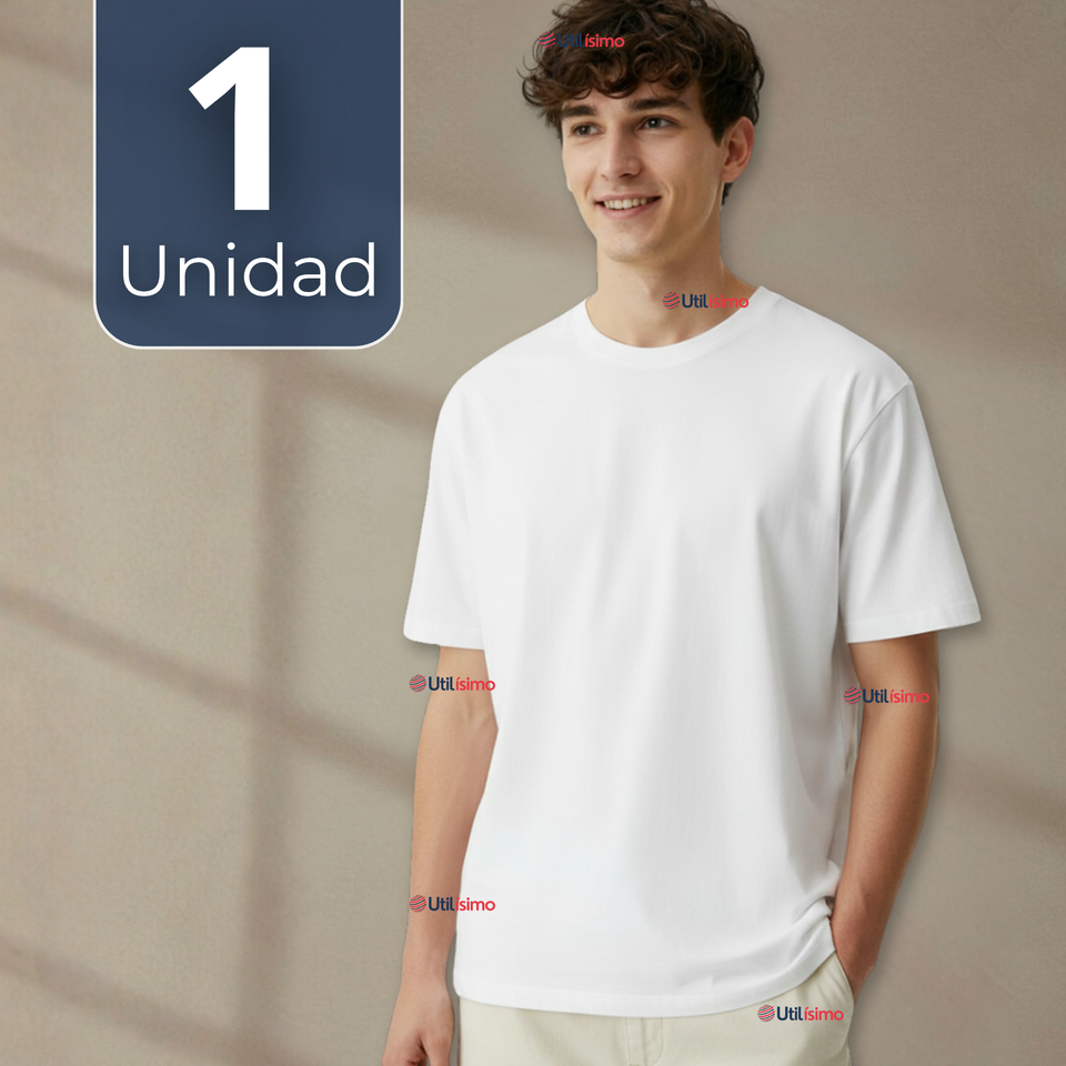Polera Camiseta 150g Manga Corta 100% Algodón Textura Suave Blanco Hombre