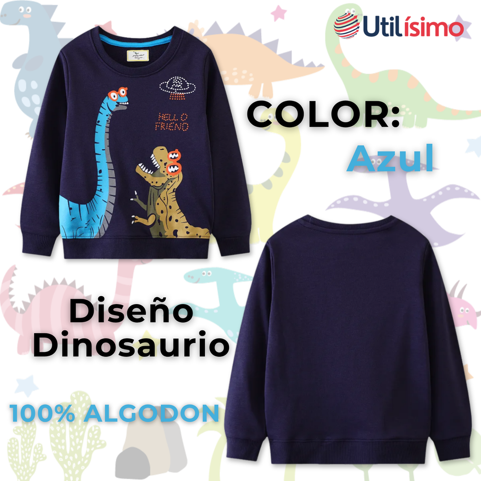 Polerón Algodón Cuello Redondo Niño Azul Dinosaurio