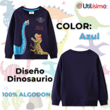 Polerón Algodón Cuello Redondo Niño Azul Dinosaurio