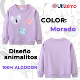 Polerón Algodón Cuello Redondo Niña Morado Animales