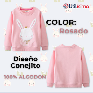 Polerón Cuello Redondo Niña Rosado Conejito